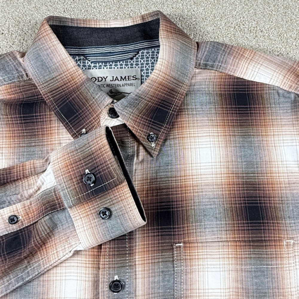 Cody James Button Down Shirt Mens Medium Brown Plaid Western Stretch